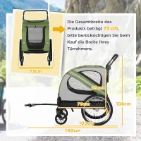 PawHut 2-in-1 Hundebuggy, Hundefahrradanhänger, klappbar, wetterfest, für Hunde bis 20 kg, Grün(m-3)
