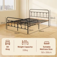 HOMCOM King Size Minimalistic Metal Bed Frame - Black(m-3)