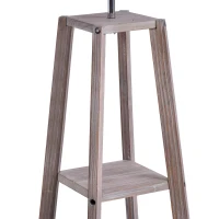 HOMCOM Lampada da Terra in Legno con 3 Ripiani e Paralume in Tessuto, 45x45x148cm, Grigio(m-8)