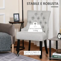 HOMCOM Sedia da Pranzo con Rivestimento in Lino e Gambe in Legno Schienale Alto Trapuntato Anello un Dietro Schienale Grigio Chiaro 56x61x92cm(m-6)