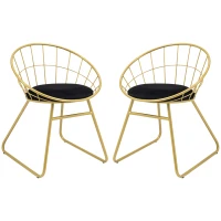 HOMCOM Modern Dining Chairs Set of 2, Metal Wire Kitchen Chair with Velvet-feel Cushion, Round Back and Steel Frame for Living Room, Bedroom, Gold(m-11)