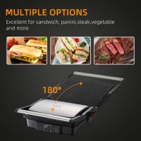 HOMCOM Health Grill & Panini Press, 4 Slice Toastie Machine, 2000W Electric Non-stick Grill with 180° Flat Open, Drip Tray and Adjustable Temperature, Sandwich Toaster Maker(m-6)