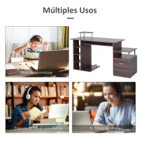 HOMCOM Mesa de Ordenador 120 cm Mesa de Escritorio con Múltiples Estantes Cajón Bandeja de Teclado 152x60x88 cm Marrón(m-7)