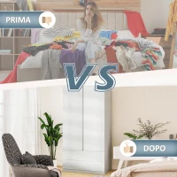 HOMCOM Armadio Guardaroba in Truciolato Bianco con Appendiabiti e 2 Cassetti Scorrevoli per Camere da Letto, 100x60x200 cm(m-7)