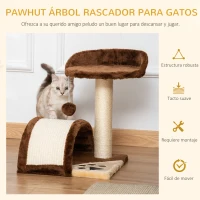 PawHut Árbol Rascador para Gatos Pequeños Altura 46 cm de 2 Niveles Árbol para Gatos con Poste Tablero para Rascar Plataformas y Juguete de Bola Colgante 35,5x37x46 cm Marrón(m-4)