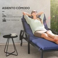 Outsunny Cojín para Tumbona de Algodón 196x63x6 cm con Tela Hidrófuga Cojín de Asiento y Respaldo Azul Oscuro(m-4)