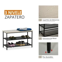HOMCOM Mueble Recibidor Set de Zapatero y Perchero Montado en la Pared con 6 Ganchos y Plataforma para Entrada o Pasillo 75x30x45 cm Negro y Madera(m-6)