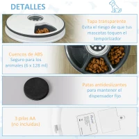 PawHut Dispensador de Comida para Mascotas Comedero Automático con Temporizador Pantalla LED 6 Cuencos Ø30,5x7,2 cm Blanco(m-7)