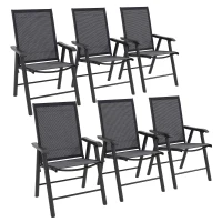 Outsunny Set of 6 Folding Garden Chairs, Metal Frame Garden Chairs Outdoor Patio Park Dining Seat with Breathable Mesh Seat, Dark Grey(m-1)