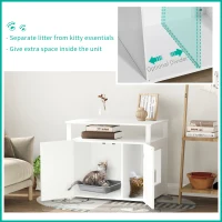 PawHut Wooden Cat Litter Box Enclosure Furniture with Adjustable Interior Wall & Large Tabletop for Nightstand, White(m-4)