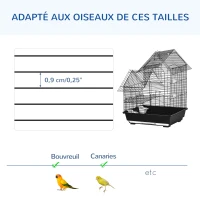 PawHut Cage à oiseaux design maison mangeoires perchoirs balançoire 2 portes plateau excrément amovible + poignée transport métal noir(m-7)