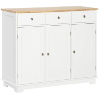HOMCOM Sideboard with Rubber Wood Top, Modern Storage Cabinet, Kitchen Cupboard with 3 Doors, 3 Drawers and 3 Adjustable Shelves for Dining Room, Living Room, White(m-10)