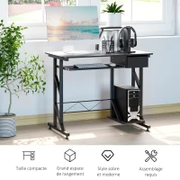HOMCOM Bureau Informatique Table d'Ordinateur avec Rangement Multifonctionnel Bureau noir en bois 90 x 50 x 100 cm(m-6)