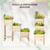 Outsunny Fioriera da Esterno a 3 Livelli con Ripiano Inferiore e Fori di Drenaggio, in Legno di Abete, 125x45x108 cm(m-7)