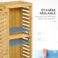 kleankin Armoire de salle de bain en bambou 1 étagère réglable design naturel 30 x 19,9 x 70 cm naturel(m-5)