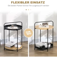 HOMCOM Beistelltisch Industrie-Design 2-in-1 Funktion inkl. Tablett Schwarz + Natur(m-6)
