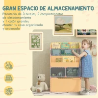 HOMCOM Estantería Infantil de Madera con 3 Compartimentos 2 Cubos y Cajón Móvil con 4 Ruedas 60x29,9x90 cm Rosa(m-4)