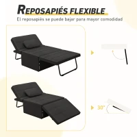 HOMCOM Sofá Cama de 1 Plaza Tapizado en Lino con Respaldo Ajustable en 5 Posiciones Reposapiés y Reposacabezas Negro(m-6)
