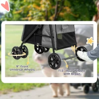 PawHut Dog Pram Dog Stroller 4 Wheels Pet Pushchair with Rolling Door, Cushion, Safety Leashes, for Small and Medium Breeds, Grey(m-6)