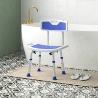 HOMCOM Shower Stool with Backrest, Height Adjustable Shower Chair with Anti-slip Foot Pads, Shower Head Holder, Blue(m-10)