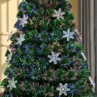 HOMCOM Albero di Natale Artificiale 150cm con Fibre Ottiche e 21 Luci LED, Decorazioni a Forma di Fiocco di Neve, Verde(m-8)