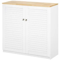 HOMCOM Aparador de 2 Puertas Diseño de Persiana con Estante Ajustable Armario Auxiliar de Almacenaje Moderno para Salón Dormitorio 80x30x78,5 cm Blanco(m-10)