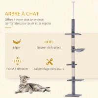 PawHut Arbre chat du sol au plafond poteau à griffer L40 x l 34 x H 230-260 cm 5 niveaux d'activités gris(m-4)