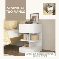 HOMCOM Comodino Moderno in Truciolato e MDF con un Cassetto e 2 Ripiani, 39x39x65 cm, Bianco(m-4)
