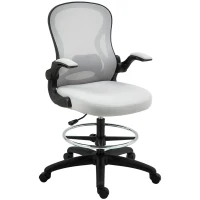 Vinsetto Silla de Dibujo Giratoria con Soporte Lumbar Reposapiés Ajustable y Reposabrazos Abatibles 59x65x102-122 cm Gris Claro(m-11)