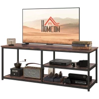 HOMCOM TV Unit for 55 inch TVs, Industrial TV Table with 2 Storage Shelves and Metal Frame, Entertainment Unit For living Room, Rustic Brown(m-11)