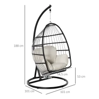 Outsunny Hängesessel Hängekorb mit Gestell Hängeschaukel Hängestuhl mit Kissen Korb faltbar Metall Schwarz+Cremeweiß 101 x 101 x 188 cm(m-3)