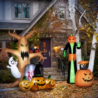 Outsunny 6ft Inflatable Halloween Large Pumpkin in Hat with Four Small Pumpkins, Blow-Up Outdoor LED Display for Lawn, Garden, Party(m-9)