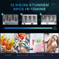 HOMCOM Eiswürfelmaschine, 2, 2 Liter, 12 kg in 24 h, Eiskugeln, selbstreinigend, inkl. Eiswanne + Eisschaufel, Rot(m-4)