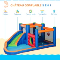Outsunny Château gonflable aire de jeux jusqu'à 3 enfants 3-8 ans avec toboggan trampoline piscines souffleur 450W et sac de transport aquatique dim. 380L x 340l x 170H cm - multicolore(m-4)