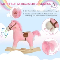 HOMCOM Kinder Schaukelpferd Baby Schaukeltier Pferd mit Tiergeräusche Spielzeug Haltegriffe für 36-72 Monate Plüsch Rosa 65 x 32,5 x 61 cm(m-5)
