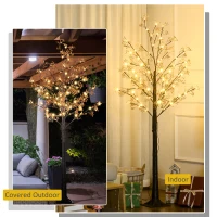 HOMCOM 6ft Artificial Gypsophila Blossom Tree Light with 96 Warm White LED Light, Baby Breath Flowers for Home Party Wedding, Indoor and Outdoor Use(m-7)