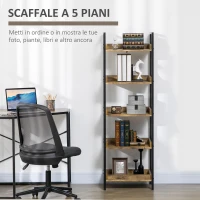 HOMCOM Libreria Stile Industriale a 5 Ripiani in Legno e Metallo, 48x30x155cm, Marrone Rustico(m-5)