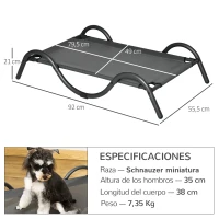 PawHut Cama Elevada para Perros Pequeños y Medianos con Tela de Malla Transpirable y Marco Curvo 92x55,5x21 cm Gris(m-3)