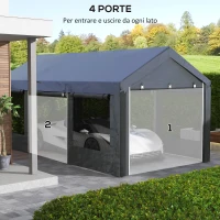 Outsunny Gazebo per Auto e Feste con Altezza Regolabile, 4 Porte e 4 Finestre, 6x3m Grigio Scuro(m-6)