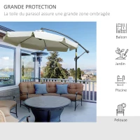 Outsunny Parasol déporté octogonal inclinable manivelle avec pied en croix Ø 2,65 x 2,45H m beige(m-4)