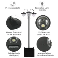 Outsunny Solar Laterne Stehleuchte aus Metall, Gartenlaterne mit Lichtsteuerung, 189 cm hoch, Windlicht Außenleuchte, Wasserdicht IP44 mit Blumentopf-Basis für Garten Balkon Deko Schwarz(m-6)
