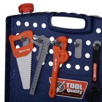 HOMCOM Banco da Lavoro Giocattolo Pieghevole con 68 Attrezzi Inclusi per Bambini 3-6 Anni, Blu e Grigio, 40x43x72cm(m-9)