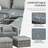 Outsunny Five Piece Rattan Armchair, Stool and Table Set - Mixed Grey(m-5)