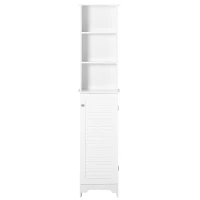 HOMCOM Meuble Colonne Salle de Bain 3 niches Placard Porte persienne 3 étagères MDF Panneaux de Particules Blanc(m-15)