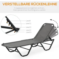 Outsunny Sonnenliege Strandliege 5-Stufige Alu Gartenliege Relaxliege Texteline Grau+Schwarz 163 x 58,5 x 91 cm(m-6)