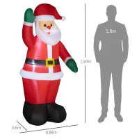 Outsunny Weihnachtsmann, 1,84 m groß, mit LED-Beleuchtung, selbstaufblasende Gartendeko(m-3)