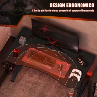 HOMCOM Scrivania da Gaming in Legno e Acciaio con Passacavi, Scrivania per Computer Portabicchieri e Gancio per Cuffie, Nero,120x65x74.5cm(m-4)