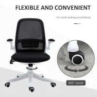 Vinsetto Swivel Office Chair Breathable Fabric Study Computer Chair with Flip-Up Arm for Home, Black(m-7)