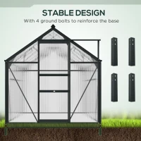 Outsunny 6 x 10ft Polycarbonate Greenhouse, Large Walk-In Green House with Slide Door and Window, Garden Plants Grow House with Aluminium Frame and Foundation, Grey(m-6)