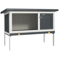 PawHut Clapier sur pied cage à lapin avec niche intérieur toit ouvrant porte verrouillable 90 x 45 x 65 cm gris foncé blanc(m-1)